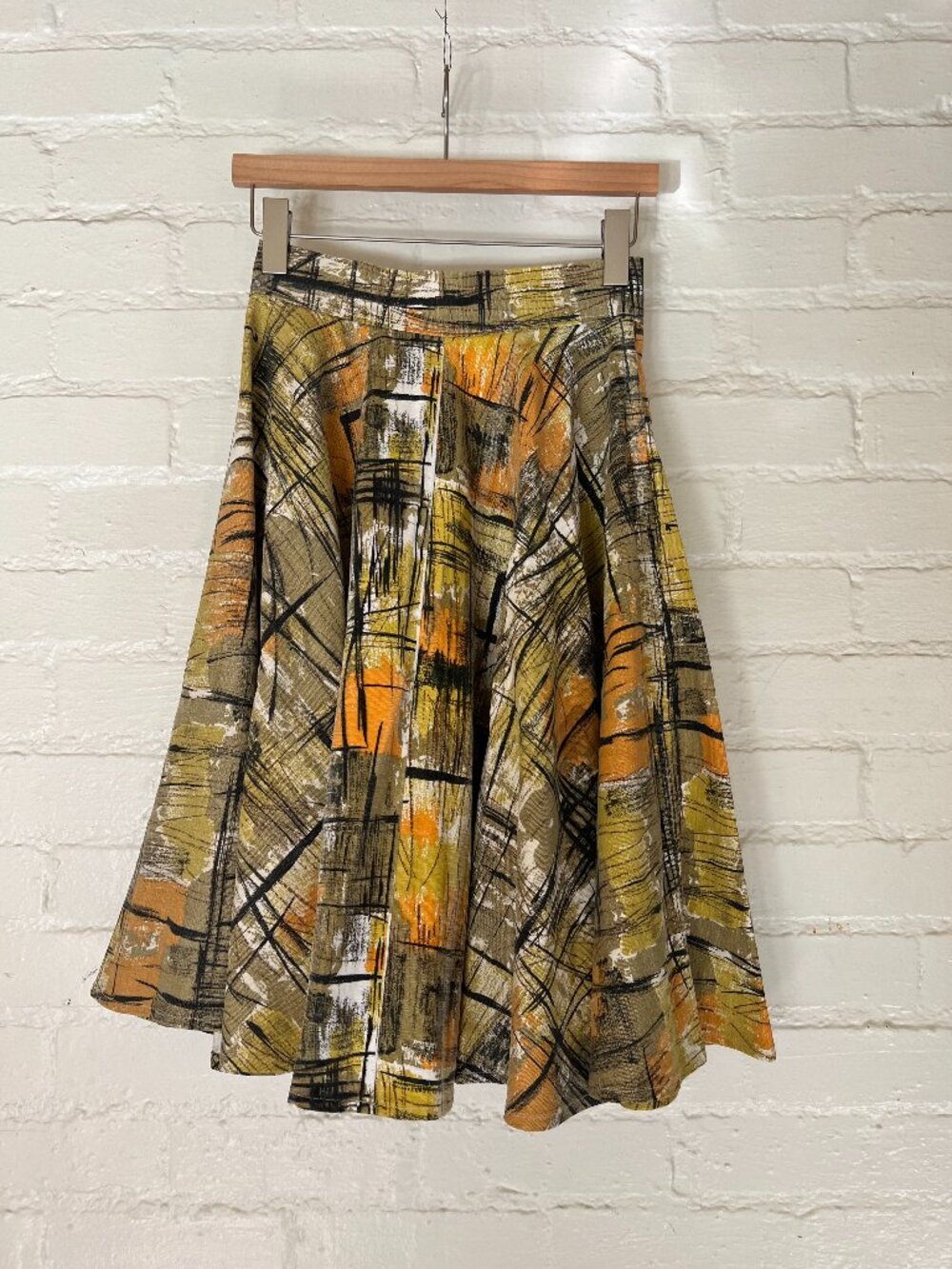 Vintage Size Small 1950s Abstract Print Heavy Cotton Circle Skirt Brasilia